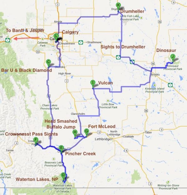 cowboy trail route map | alberta road trip