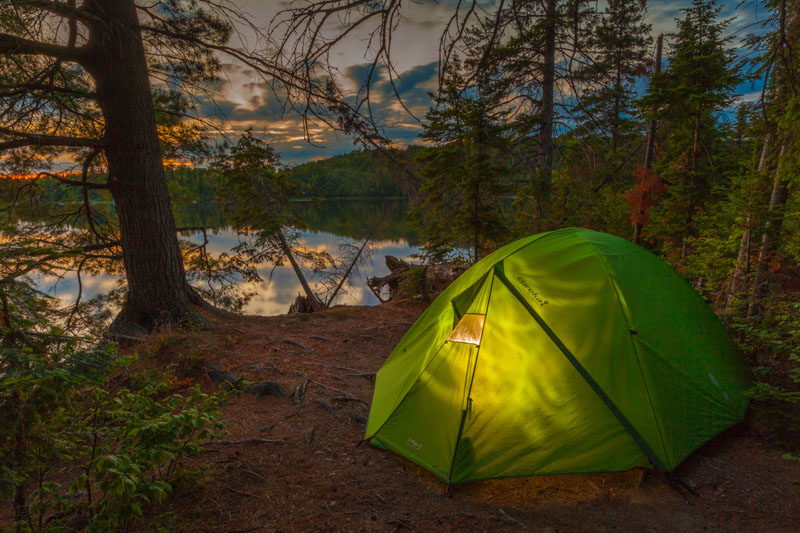 the best camping experience in ontario | algonquin park tent at sunset