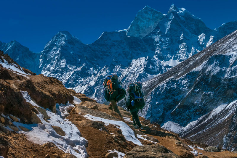 base camp trek photos backpacks