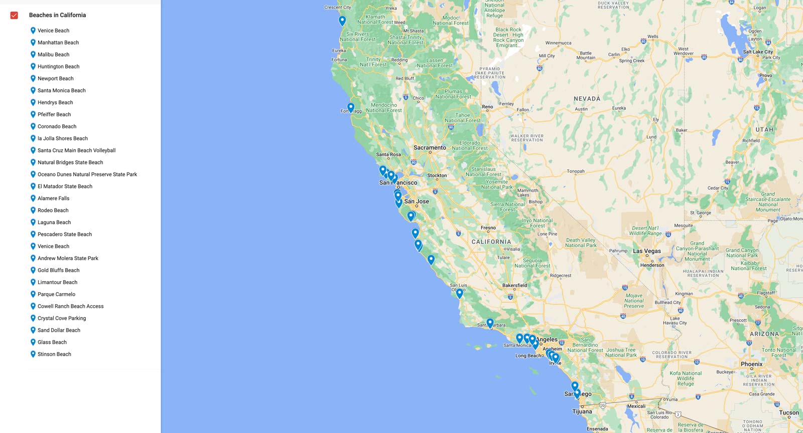 best beaches in california map