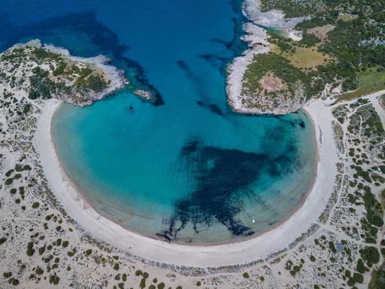 Voidokilia Beach arial view of horseshoe beach | beautiful