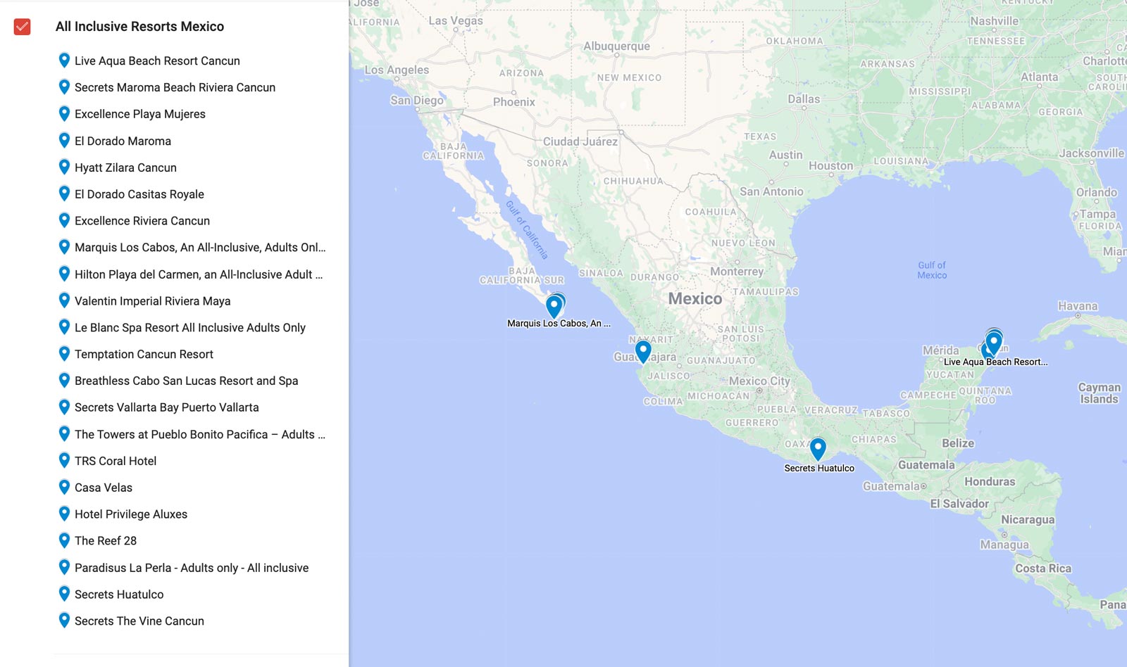 best all inclusive resorts in mexico map