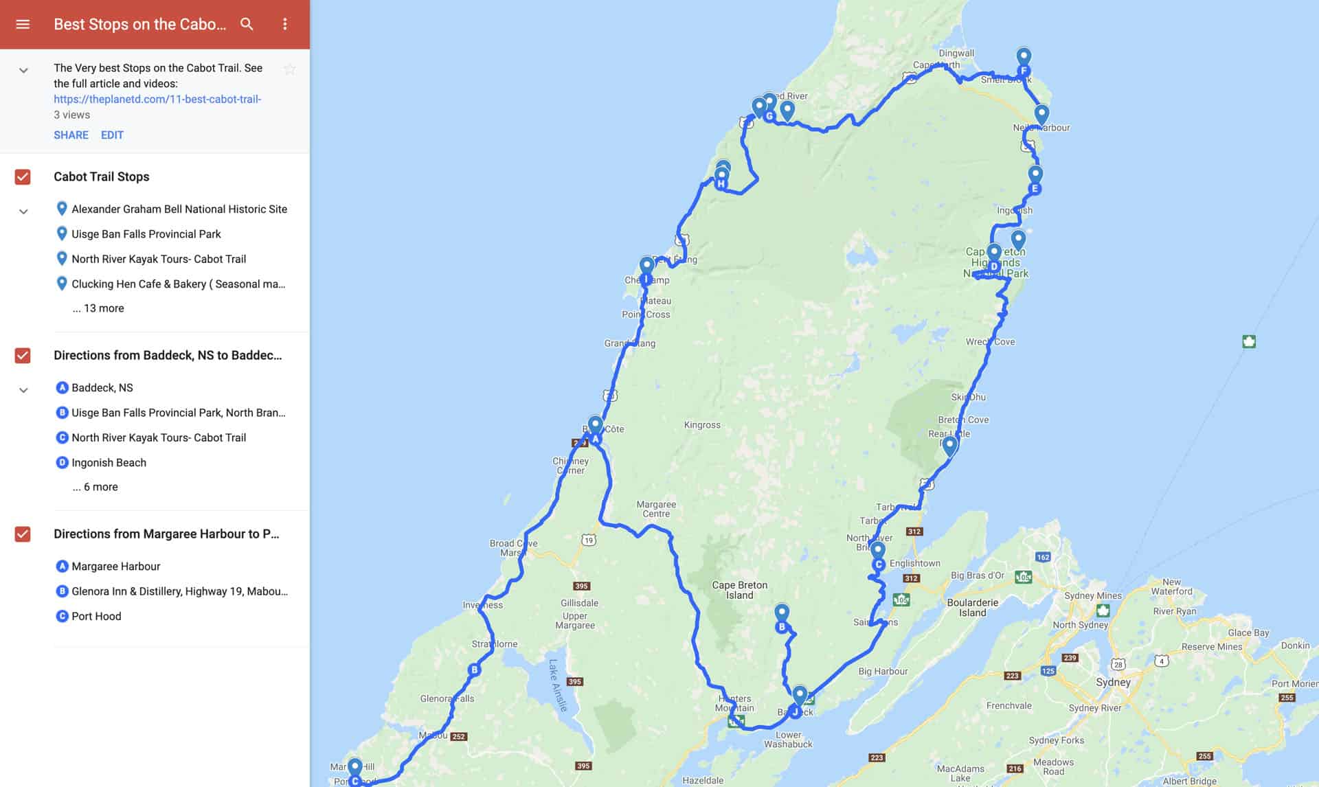 Best Cabot Trail Stops Map 
