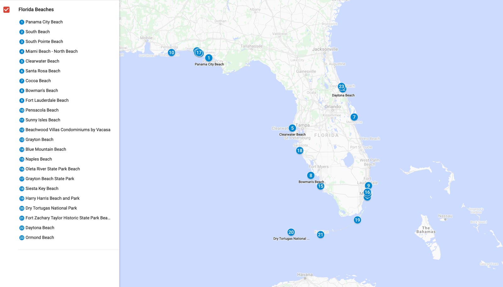 best beaches in florida map