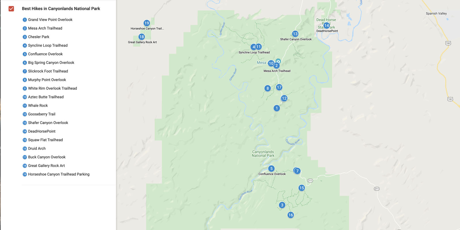 best hikes in canyonlands national park map