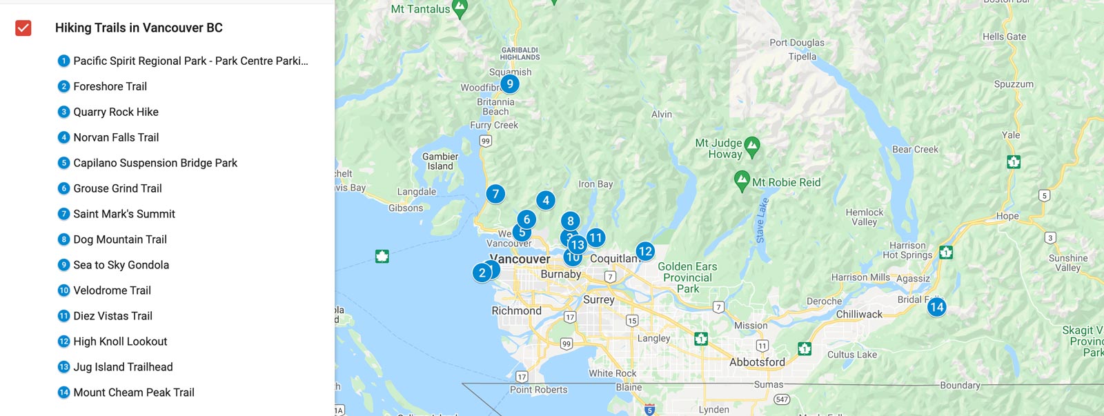 best hiking trails in vancouver map