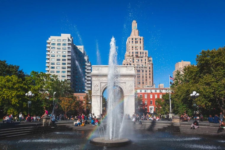 The fountain at Washington Square in NYC in November
