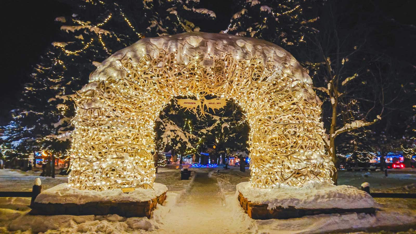 21 Best Places to Visit in December in the USA (2025 Edition) The famous antler arches in Jackson Hole's Town Square, a top place to visit in December.