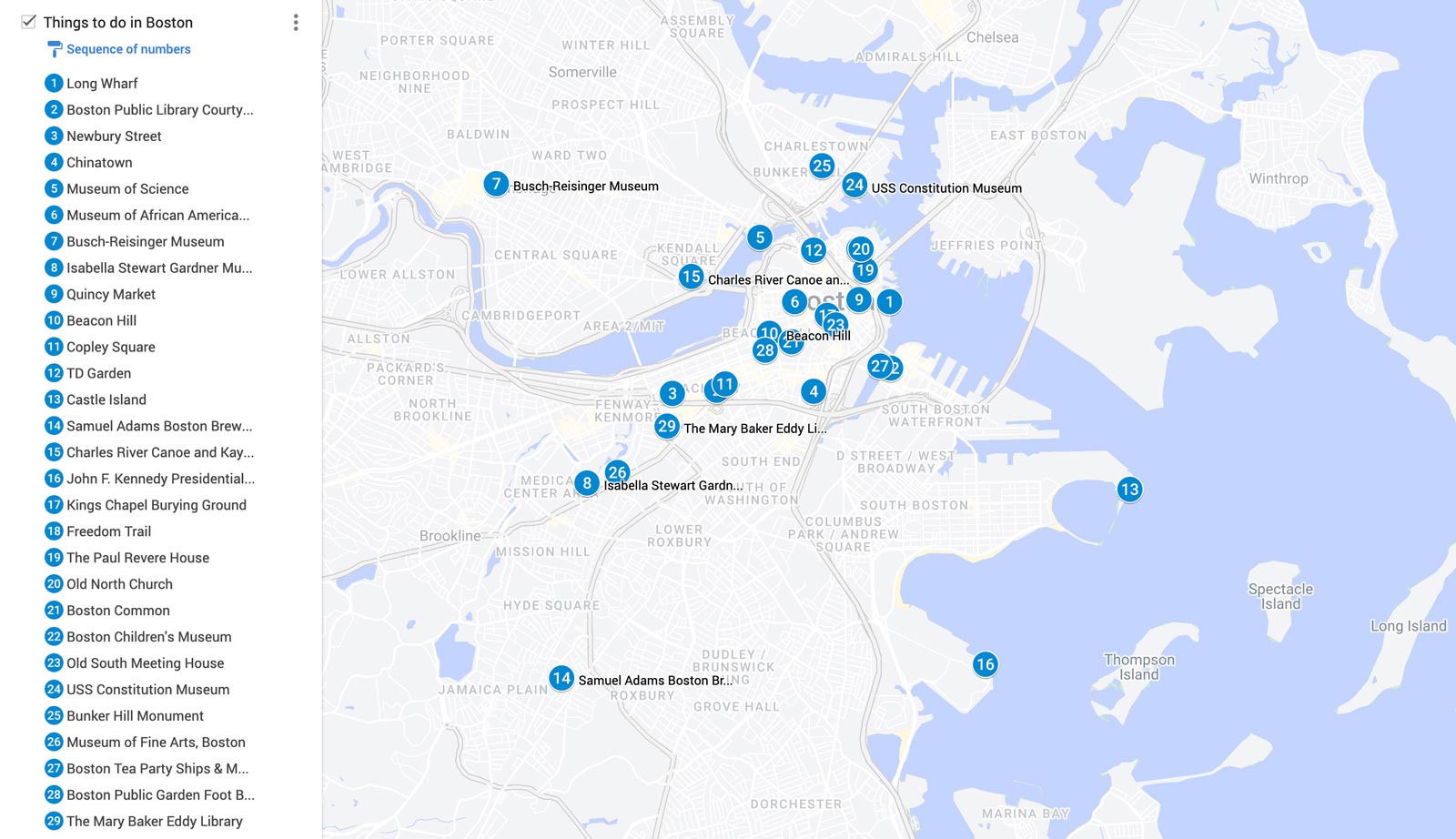 Best things to do in Boston Map