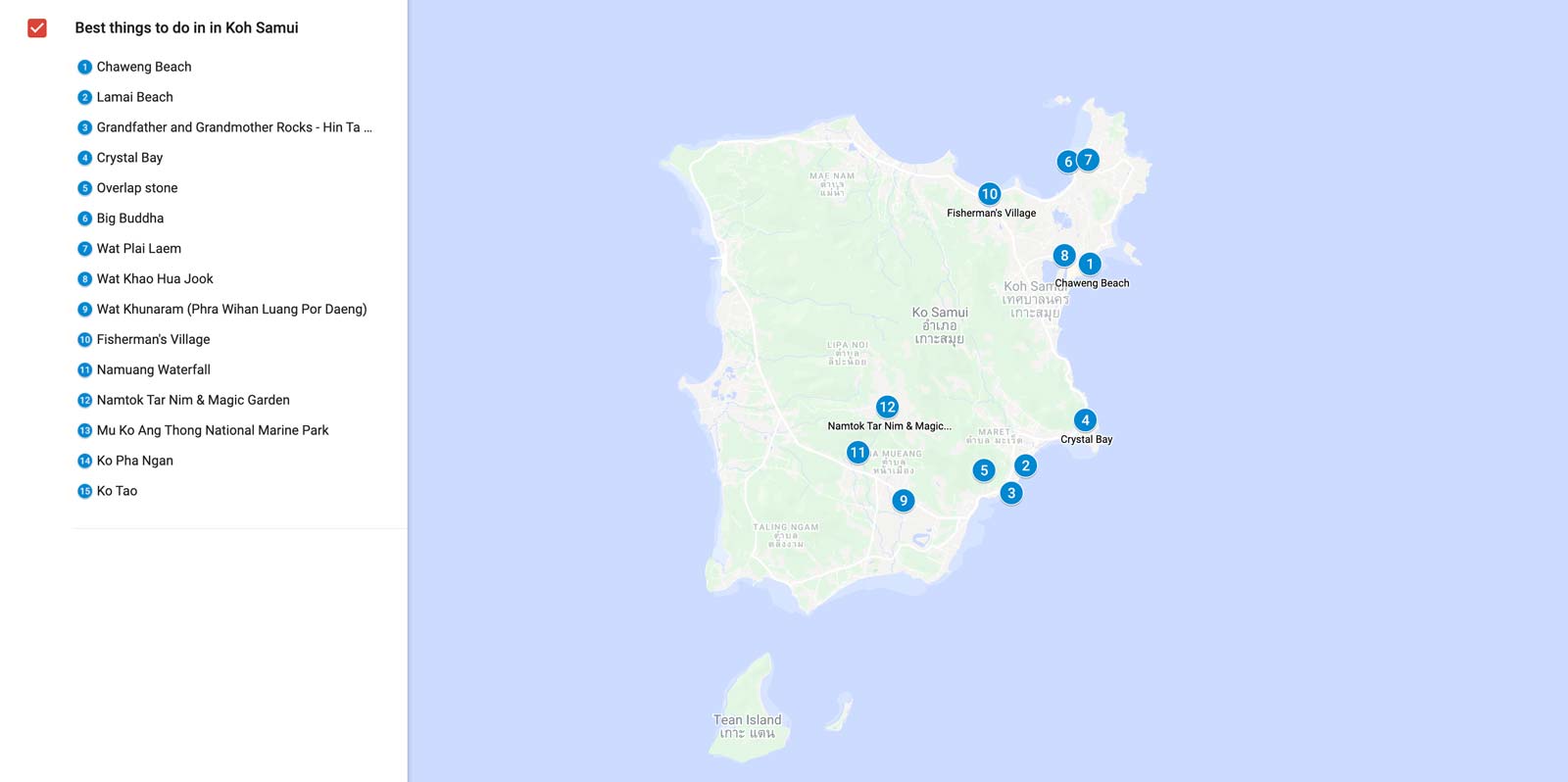 best things to do in Koh Samui map