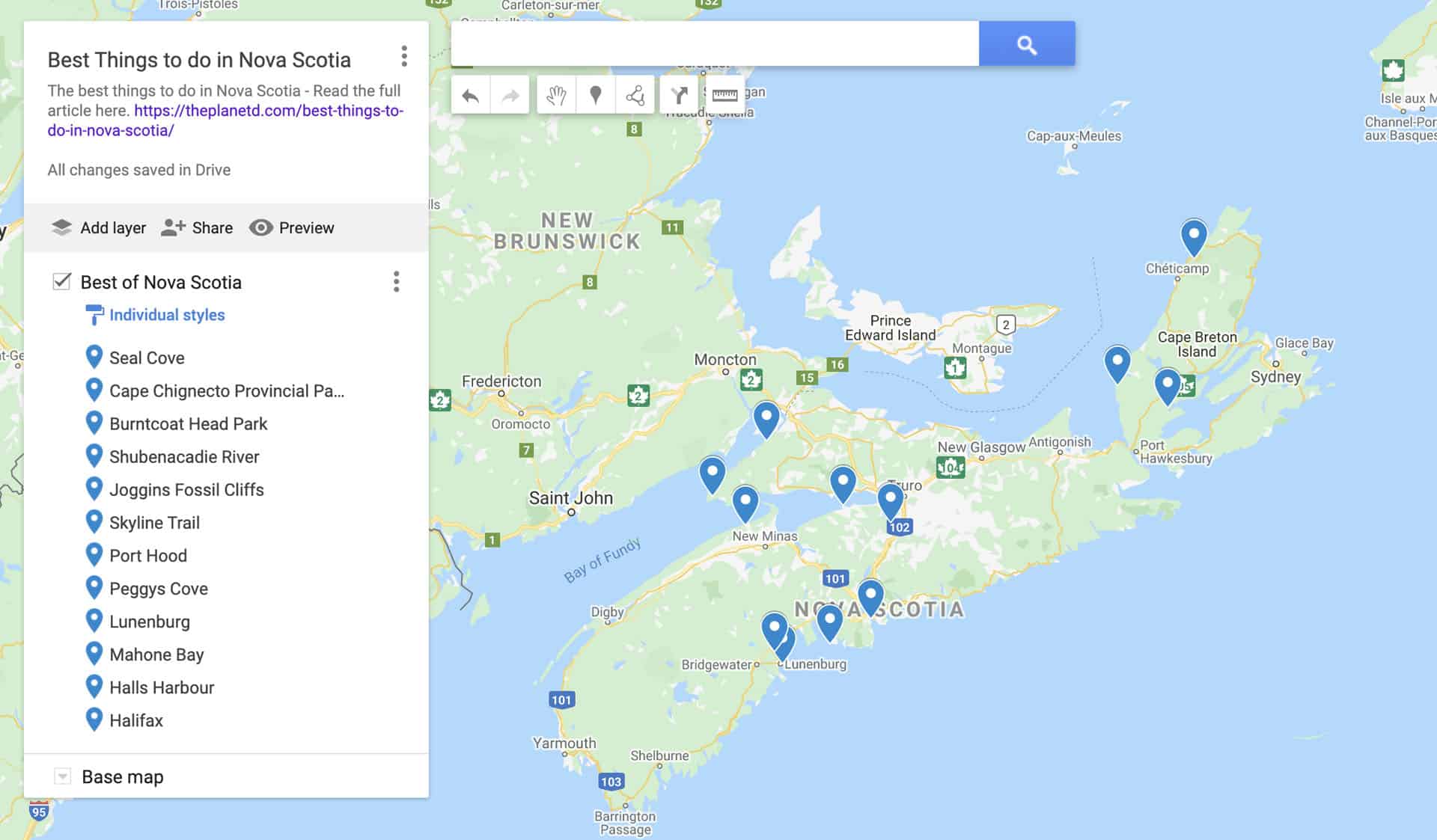 map of things to do in Nova Scotia