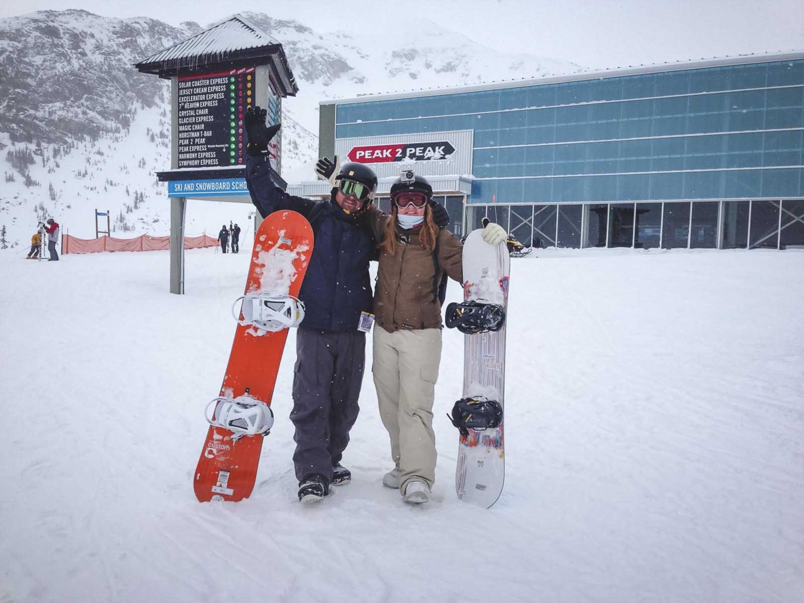 Snowboarding at Whistler Mountain in BC