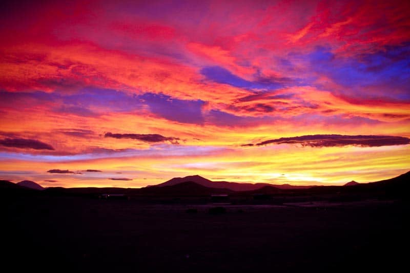 sunset over the bolivian salt flats