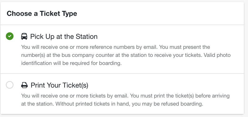 busbud ticket options