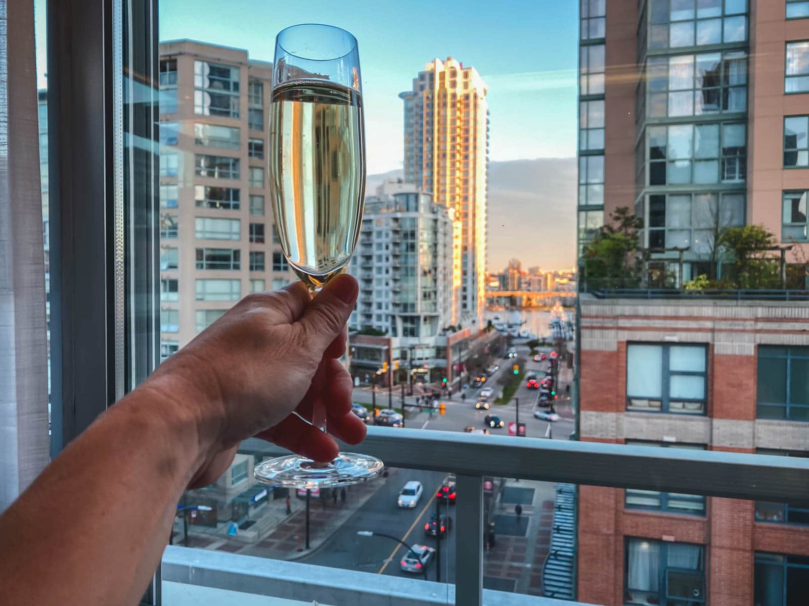 A champagne toast from our hotel in downtown Vancouver