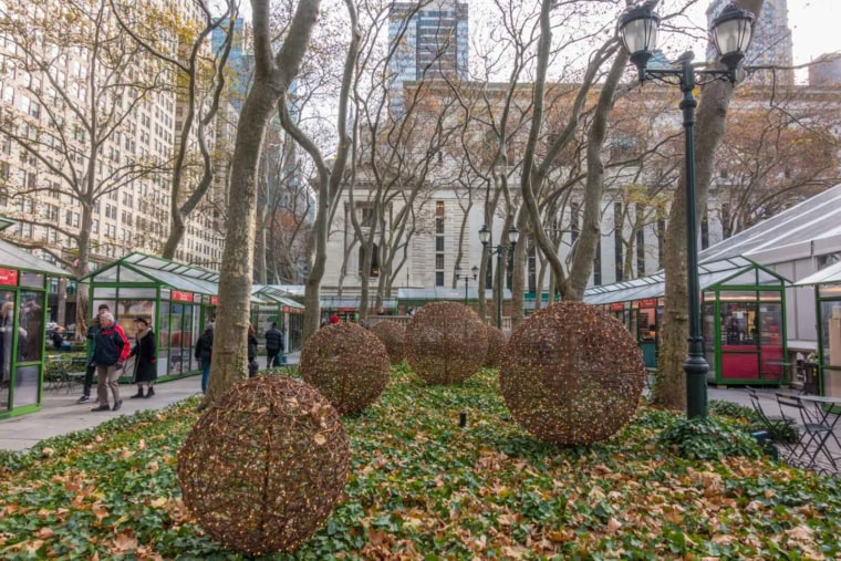 Christmas decorations in Bryant Park
