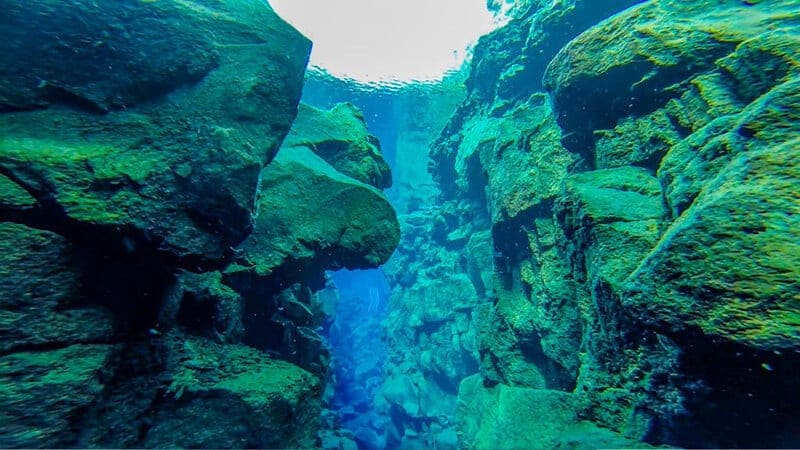 Iceland diving Silfra looking into the Silfra Crack