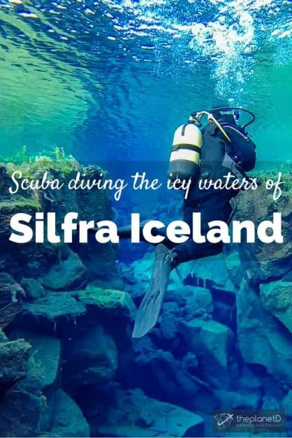 Scuba diving into the Silfra in Iceland is an extreme adventure due to the cold temperatures, but it's worth the experience for those brave enough to do it.