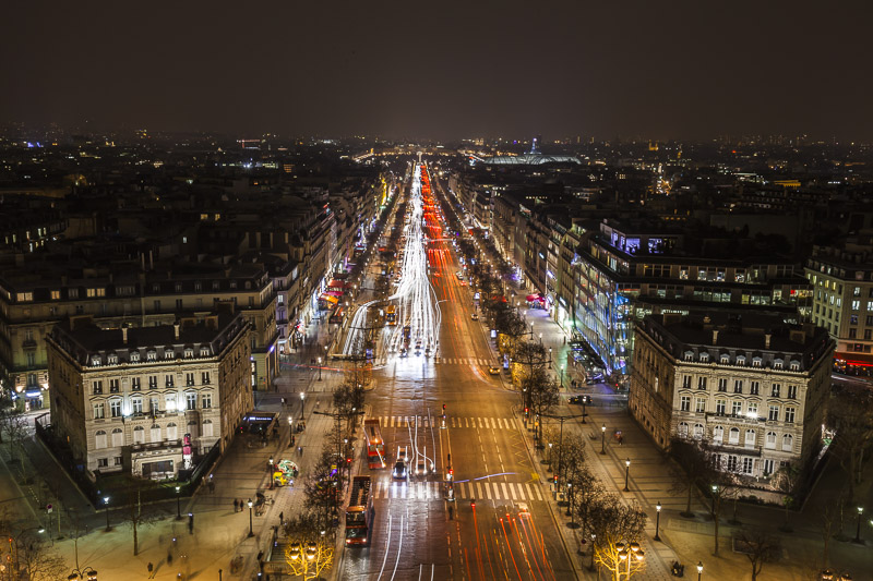 The view from Arc de Triomphe at night