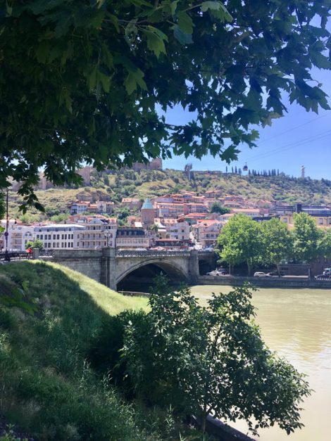 looking at Mtkvari River in Tbilisi