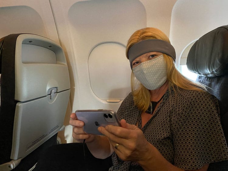 sleepphones being used on flight