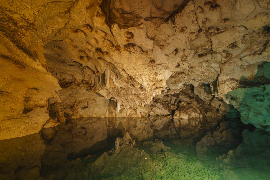 Reflections galore in the Green Grotto Caves
