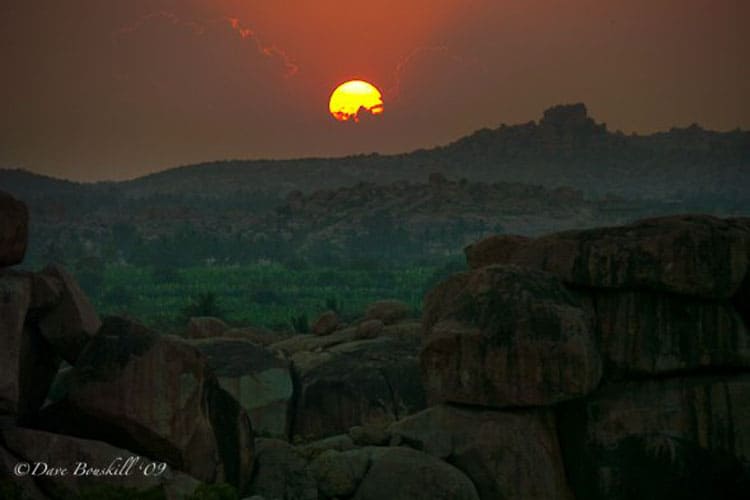 sunset over hampi