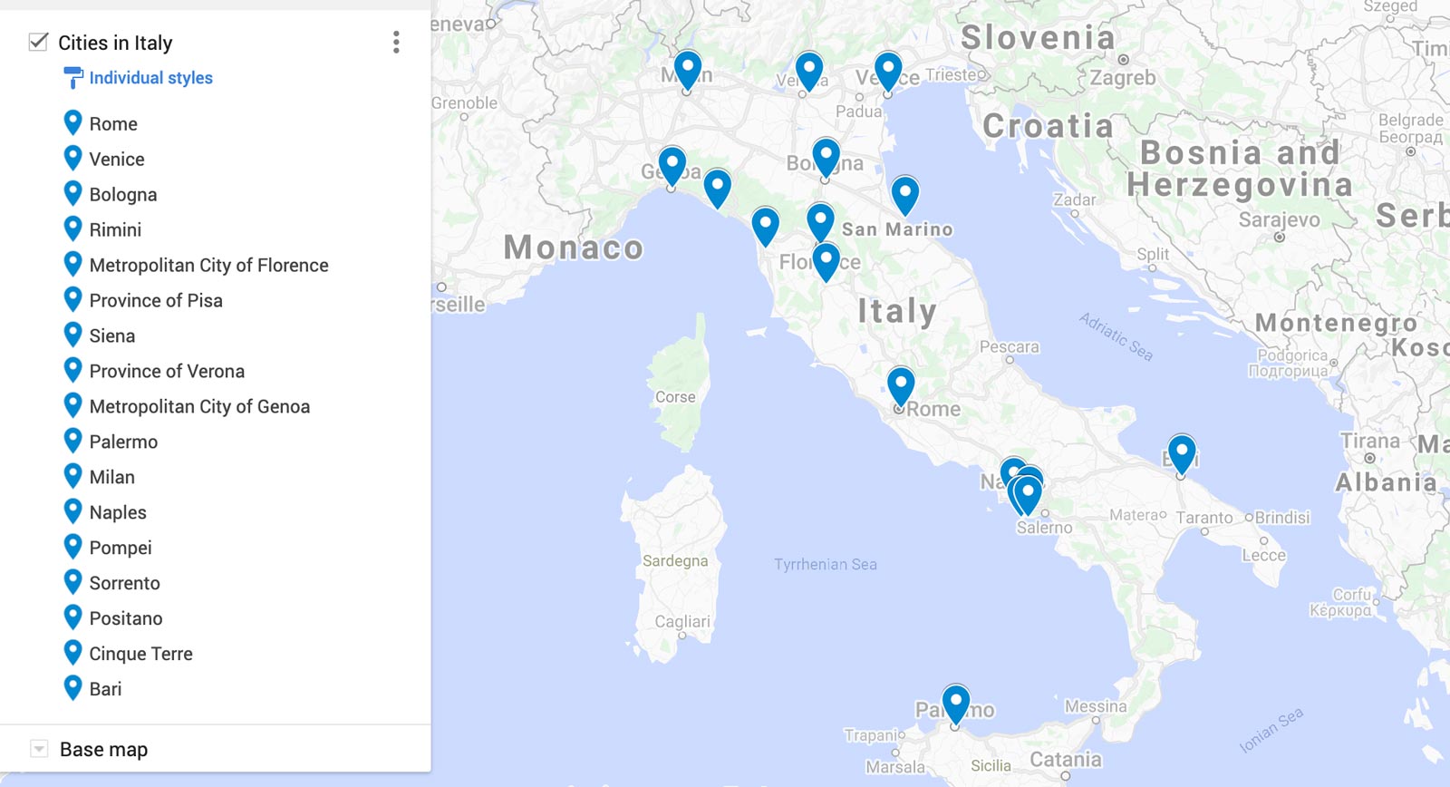 Map of Cities in Italy