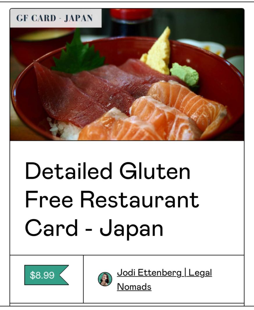 Japenese food ceiliac cards