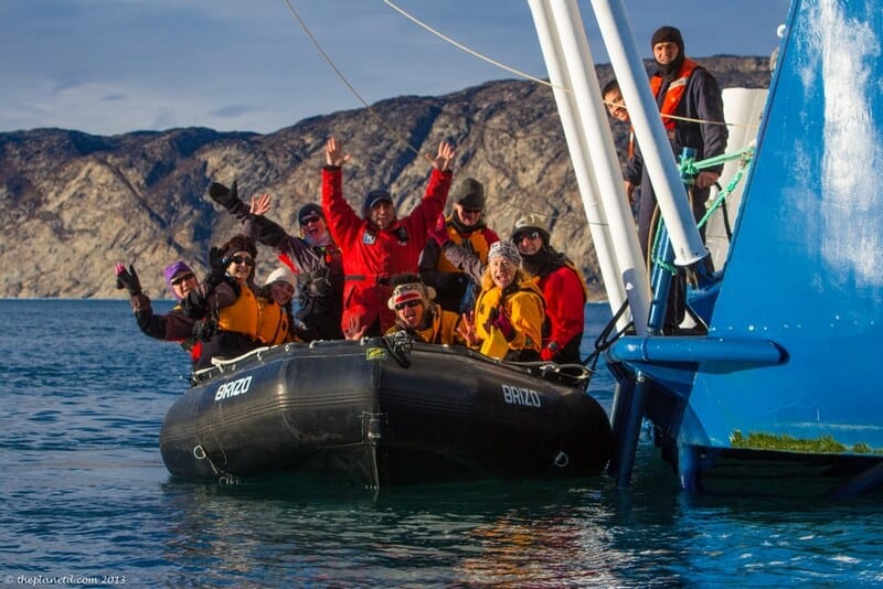 kayaking in Greenland group in zodiac