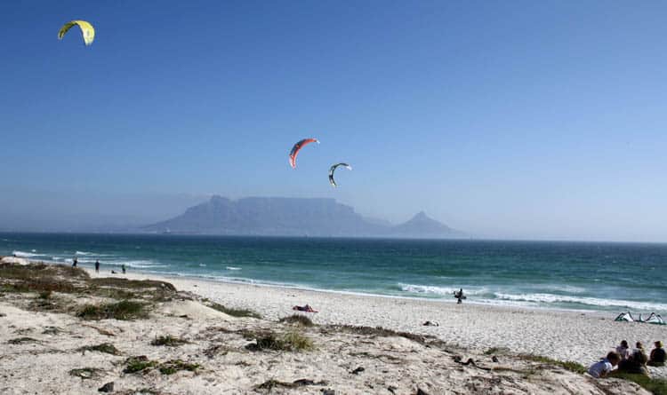 kite surfers at table view area beach in Cape Town