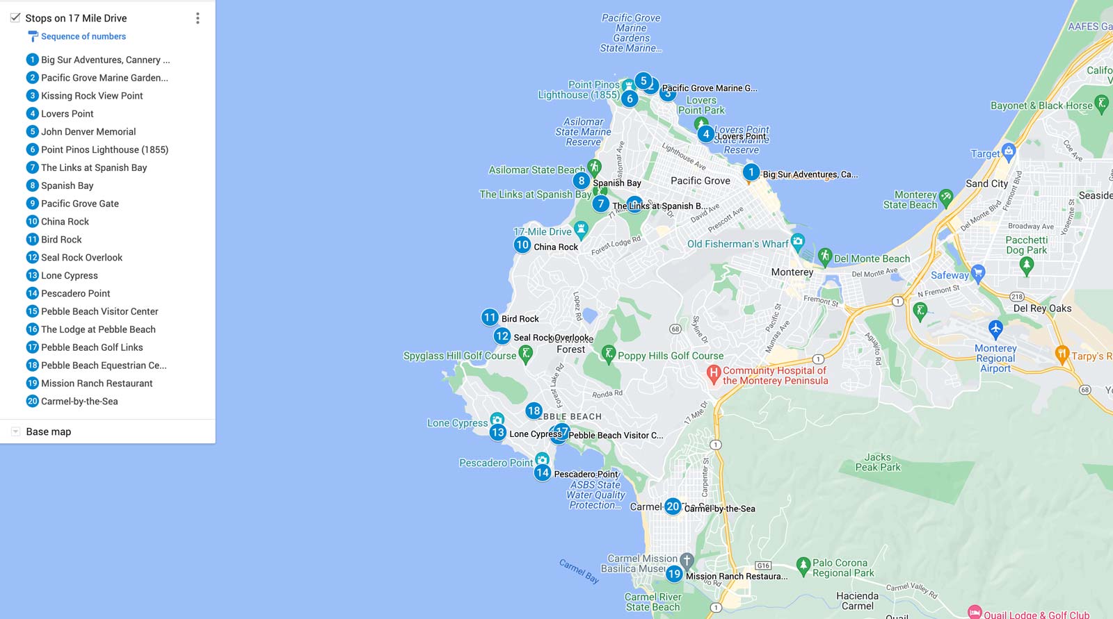 map of 17 mile drive stops