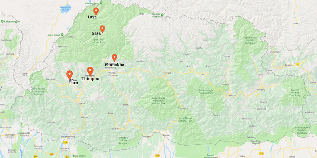 things to do in bhutan map of route