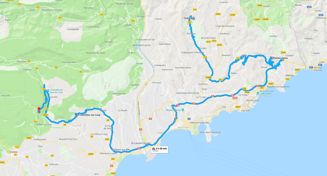 kartta keskiaikaisista kylistä Cotes d 'Azure'azure