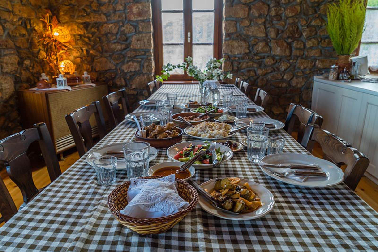 mediterranean food greek table with salads