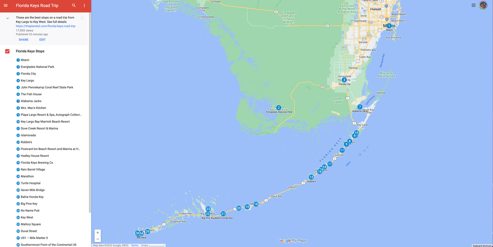 miami to key west drive stops on the Florida Keys