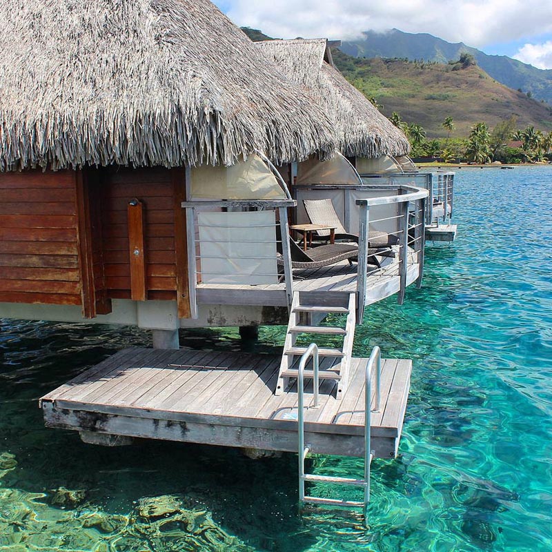 moorea island over the water bungalows