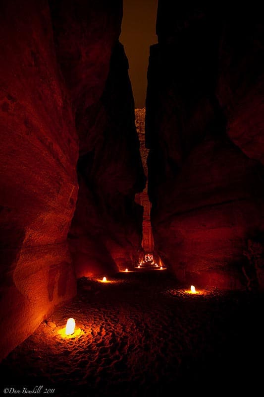 Petra narrow passage in the dark