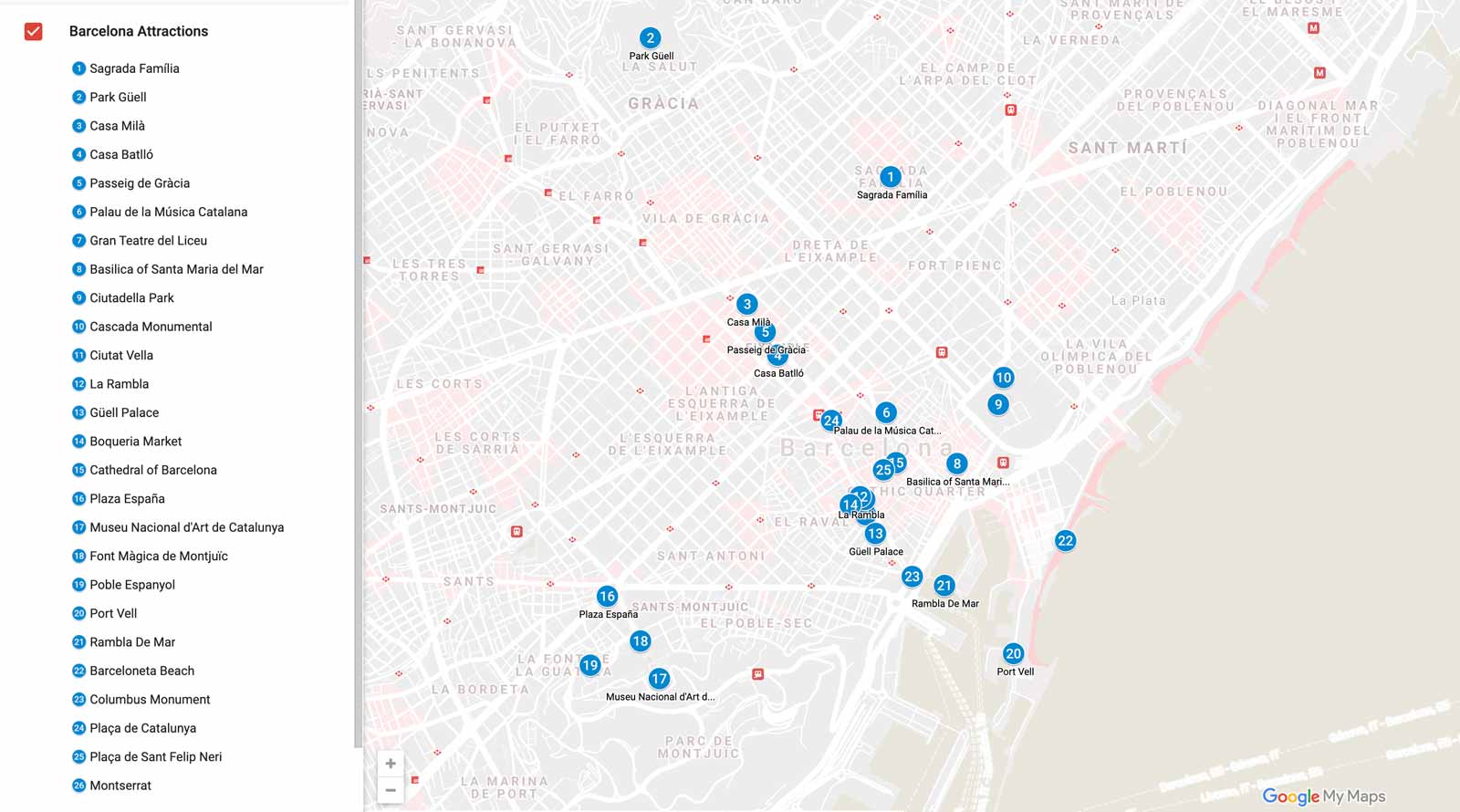 places to visit in barcelona map