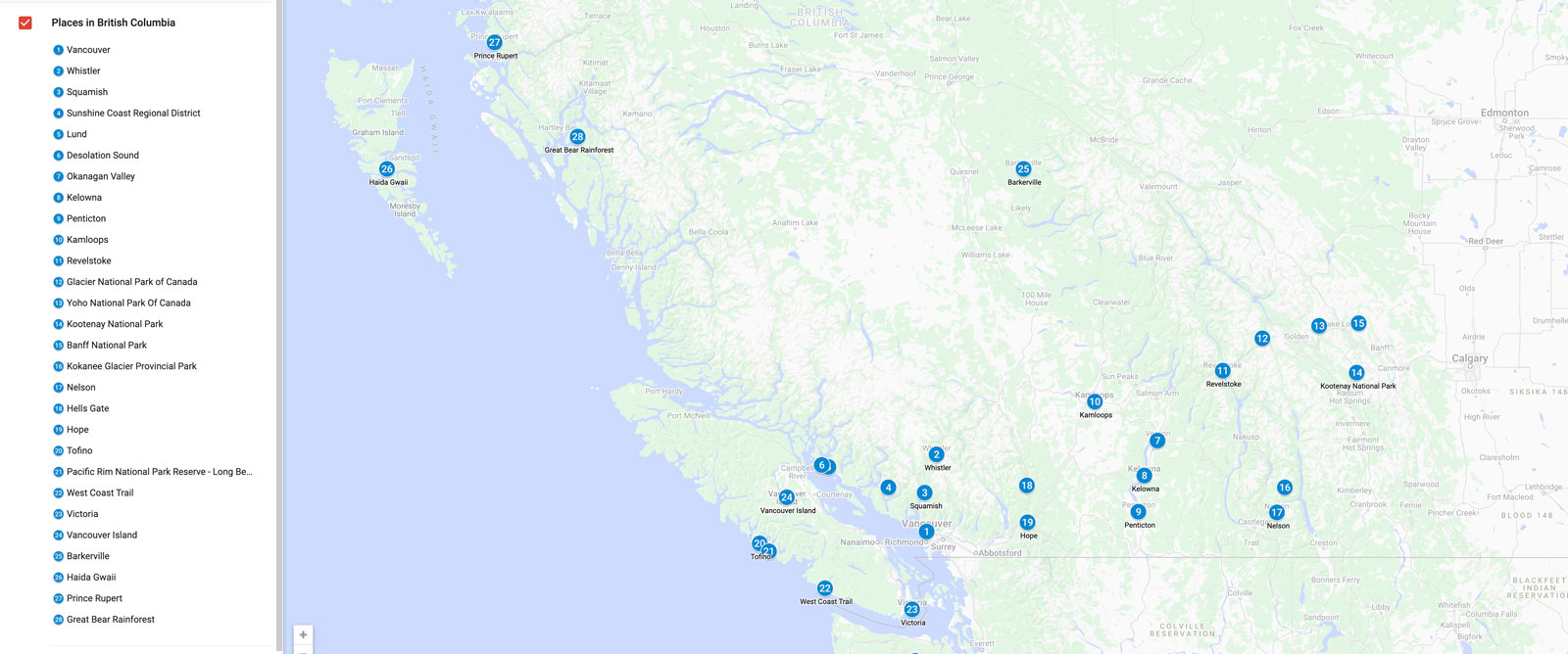 best places to visit in british columbia map