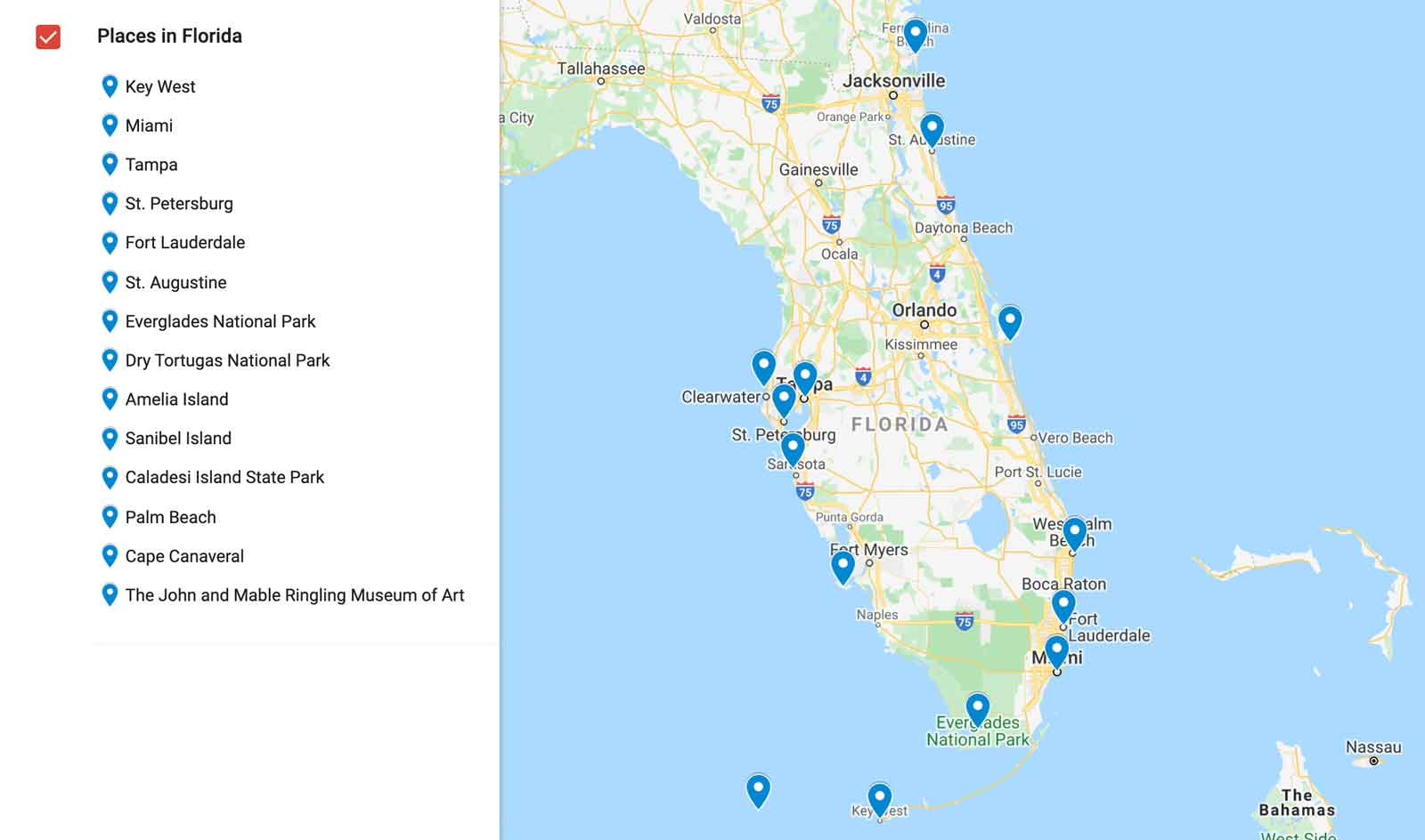 places to visit in florida map
