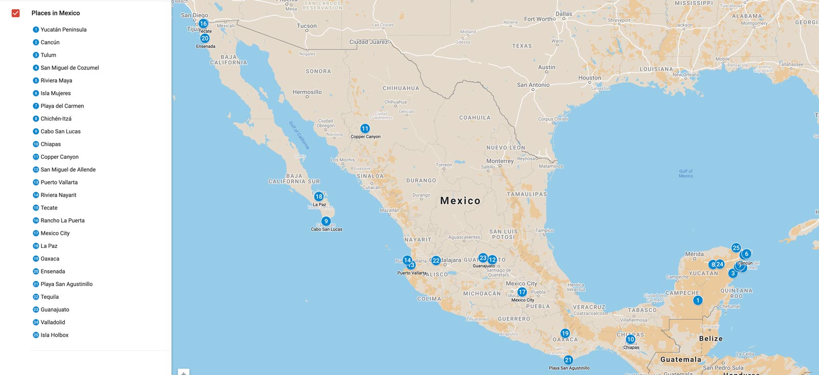 best places to visit in mexico map