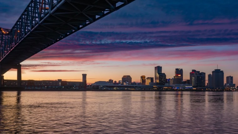 A sunset view of downtown New Orleans