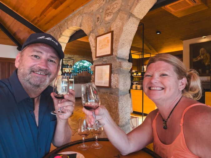 Dave and Deb enjoying port wine at Taylors in Porto