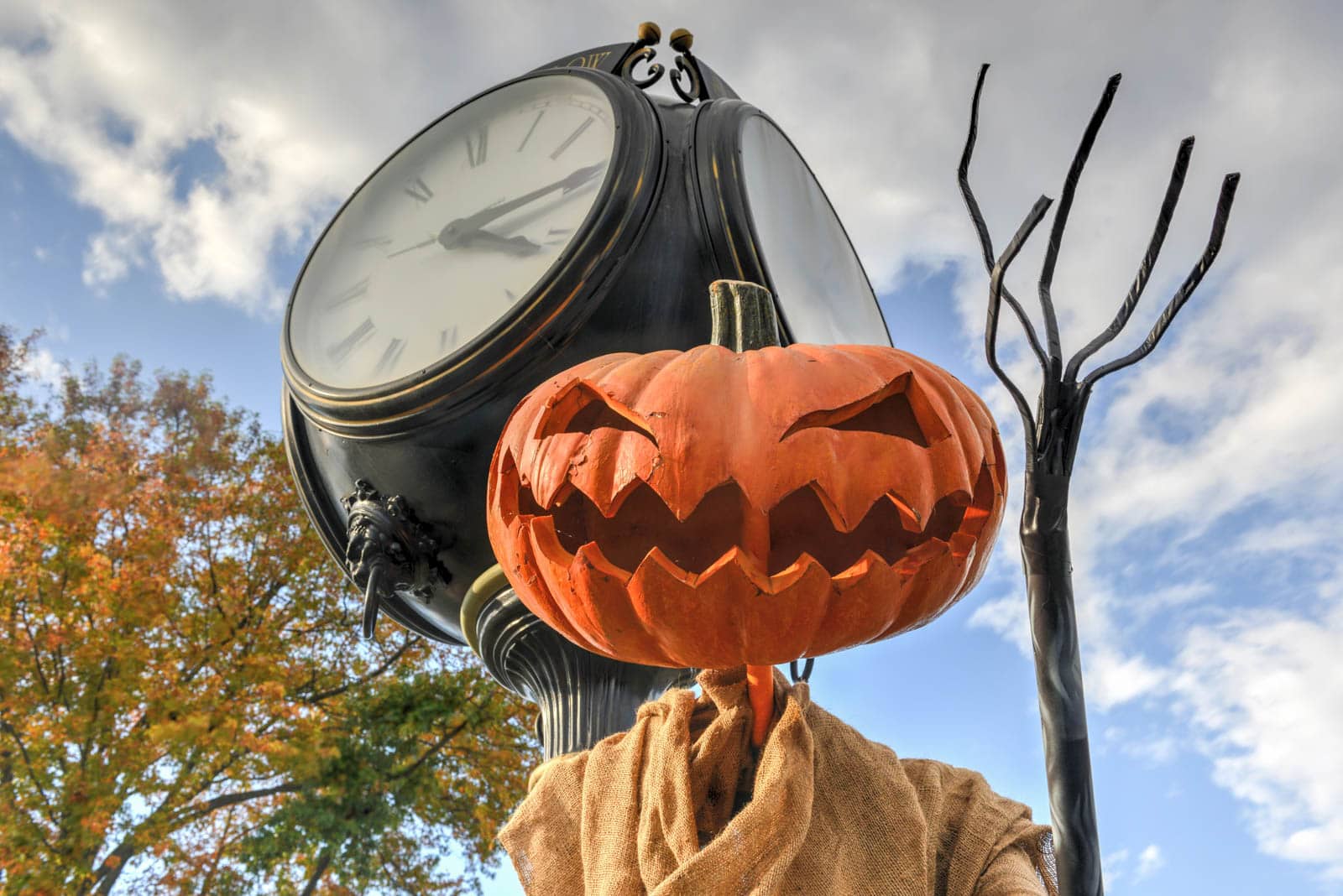Pumpkin head on display in Sleepy Hollow New York in Fall