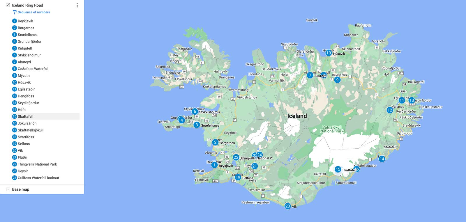 Iceland Ring Road Itinerary Map