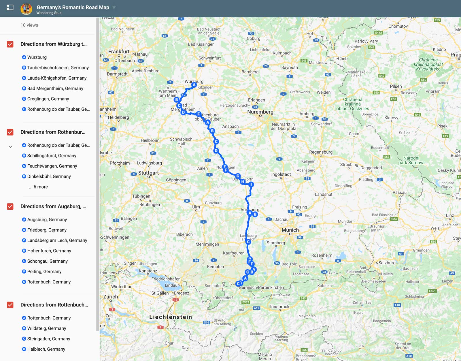 romantic road germany map
