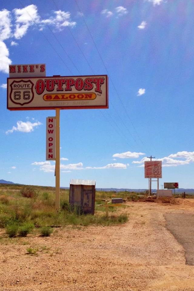 an outpost saloon on historic route 66 road trip