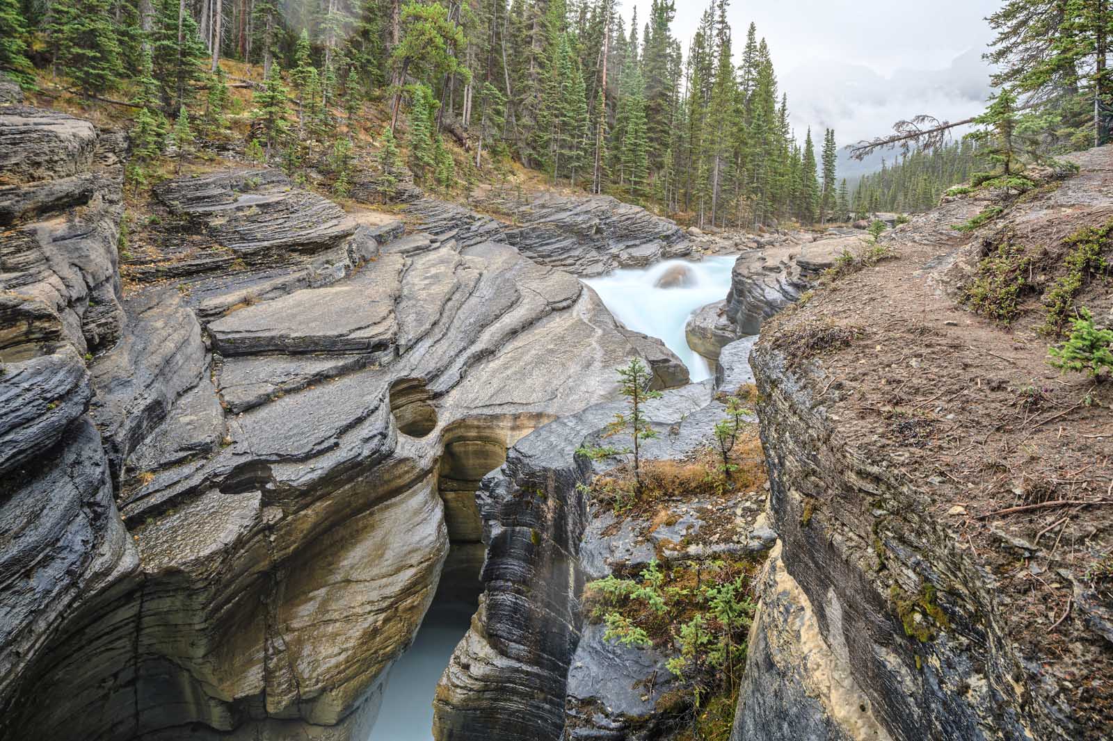 stops along the icefields parkway Mistaya Canyon