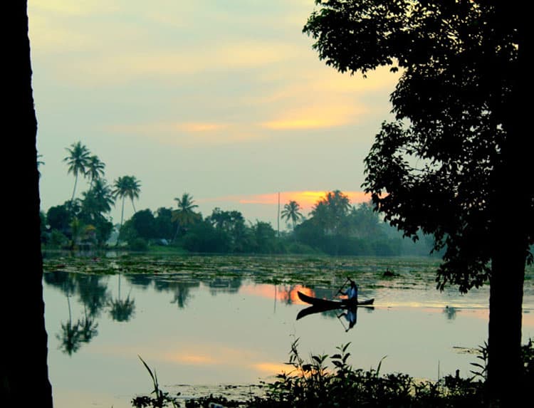 sunset on kerala backwaters